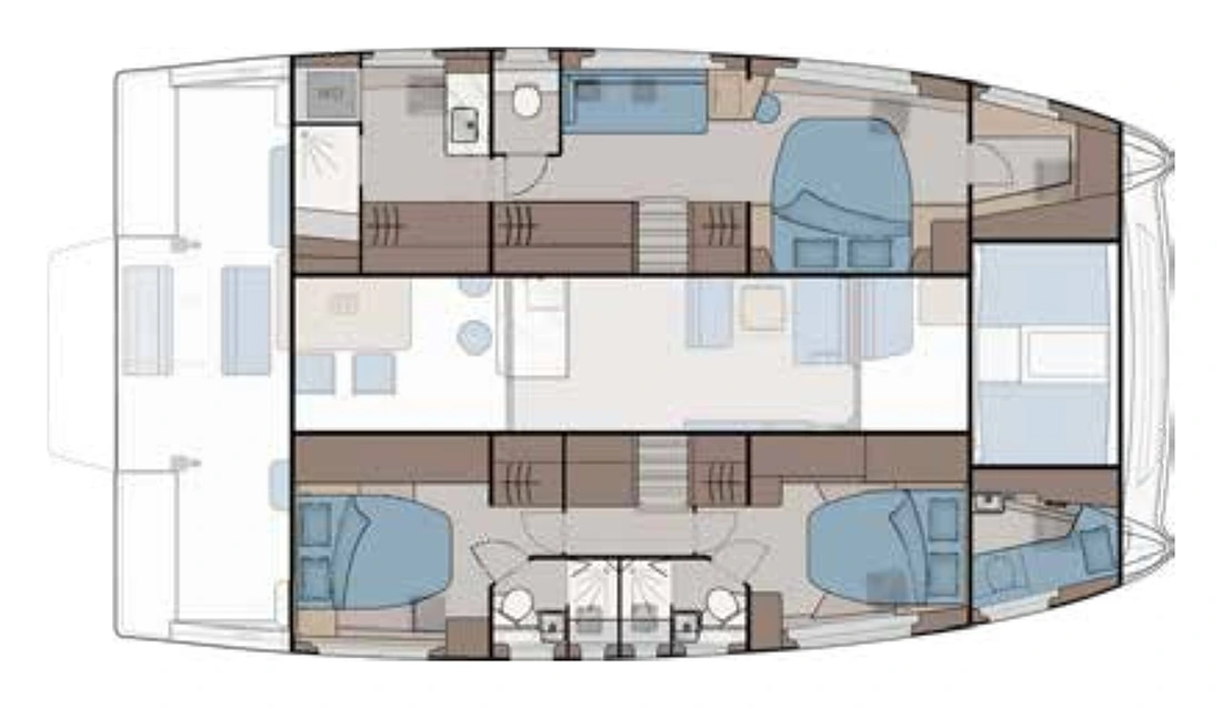 Планировка Aquila 45 Sail: 3 каюты, 3 санузла