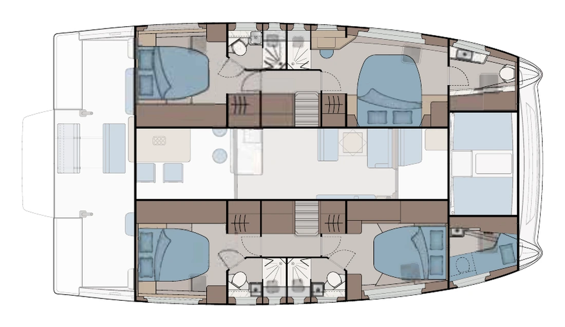 Планировка Aquila 45 Sail: 4 каюты, 4 санузла