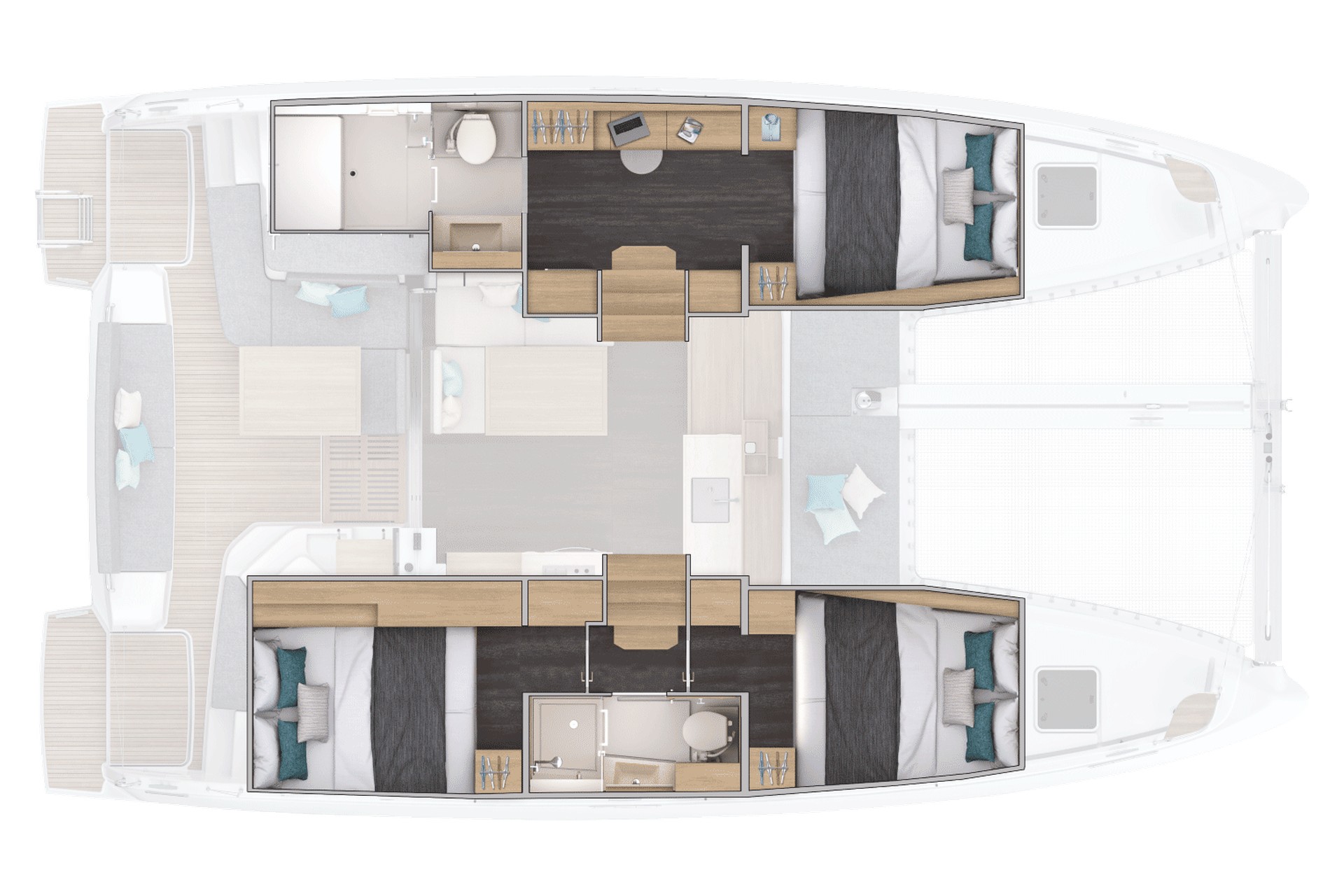 Планировка Lagoon 38 с тремя каютами