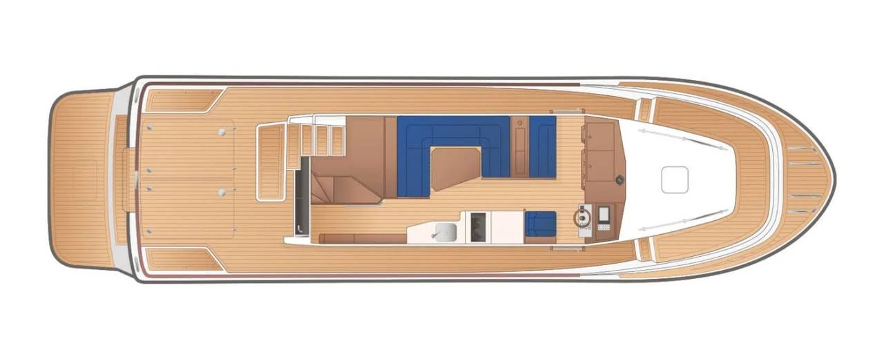 Targa 46 — планировка главной палубы (салон, камбуз, пост управления)